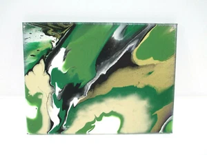 Original Abstract Acrylic Pour Painting 9x12 Green Gold Black on Canvas - Picture 1 of 9
