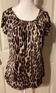 Worthington Animal Print Top Gr. PL Flügelärmel Rundhals Plissee Leopard - Bild 1 von 6