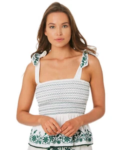 Tigerlily Villaya Linen Tie Top Size 8 White Green New with tags RRP $129 - Picture 1 of 5