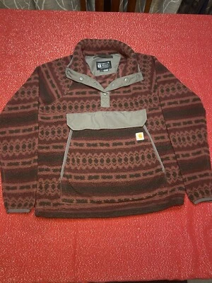 Carhartt Fleece Mujer Mediano M Calce Relajado Pullover Bolsa Bolsillo Rojo Ajustable Foto 1 de 4