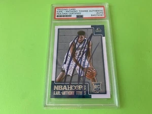 Karl-Anthony Towns 2015 Panini NBA Hoops Rookie Card Signed Auto PSA/DNA Slabbed - Imagen 1 de 2