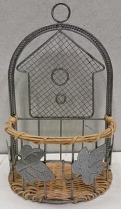 Vintage Korbgeflecht Metall Wandtasche Pflanzkorb Efeu Vogelhaus - Bild 1 von 7
