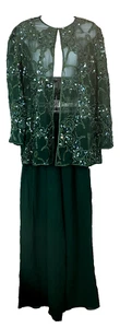 Traje Pantalón Niteline Della Roufogali Para Mujer Verde Oscuro Cuentas Cóctel S NUEVO - Imagen 1 de 19