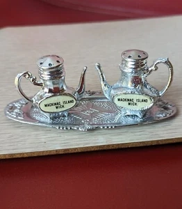 Vtg Souvenir Set TEAPOT Salt Pepper Shaker Platter Mackinac Island MICH As Is  - Picture 1 of 12