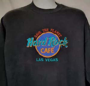 Vintage Hard Rock Cafe Las Vegas Sweatshirt schwarz orange türkis bestickt Large USA - Bild 1 von 7