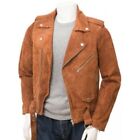 Men's Sheepskin Suede Leather Jacket Biker Tan Outdoor Fashion Coat -MS012