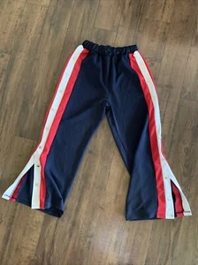 Navy Blue Red White Striped Acive Wide Leg Cropped Pants Split Sides Size XS/ S - Picture 1 of 5