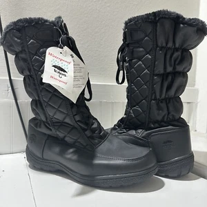 Totes Winter Boots Women's Size 10 Tracy Puff Diamond Stitch Lace Up Black Fur - Picture 1 of 11