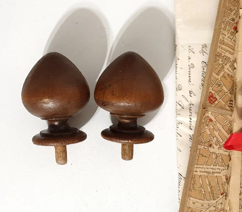Pair antique French wood carving post finial topper for wood project decor 2.36" Cover