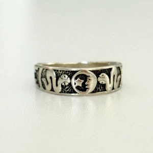 Vintage 925 Sterling Silver Scenic Band Crescent Moon Snake Serpent Ring Size 10 - Picture 1 of 8