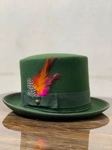 Klassischer handgefertigter grüner Steampunk-Wollhut: viktorianischer formeller Kostümhut - Bild 1 von 6