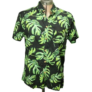 Camisa Five Points Hoja Tropical Hawaiana Abotonada Calce Ajustado Flex Negra Verde S - Imagen 1 de 23