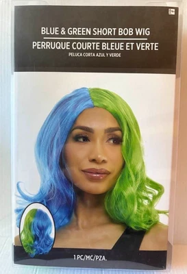 Peluca Bob Corta Color Azul y Verde Nueva Para Disfraz de Halloween/Uso Novedad Foto 1 de 3