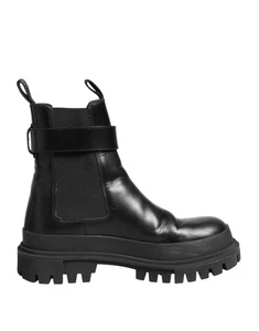 Dolce & Gabbana Negro Cuero Ternero Dg Logo Tira Botines Mujer Zapatos Auténtico - Imagen 1 de 6