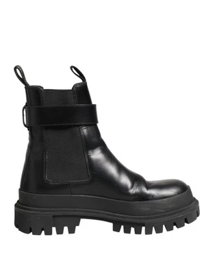 Dolce & Gabbana Negro Cuero Ternero Dg Logo Tira Botines Mujer Zapatos Auténtico - Imagen 1 de 4