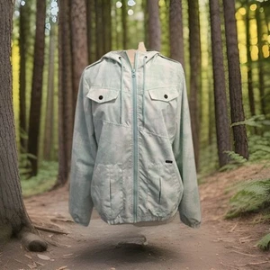 Volcom Enemy Lines Jacket Womens XL Hooded Lined Windbreaker Green Free Shipping - Picture 1 of 10