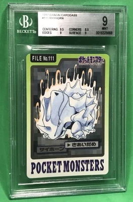 BGS 9 Mint Pokémon Carddass Rhyhorn No.111 Pocket Monsters Bandai 1997 JPN VTG - Image 1 of 4
