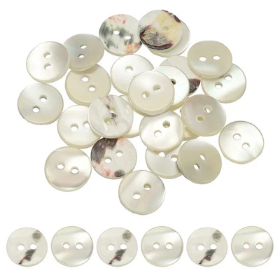 Natural Shell Button 2 Holes Mother of Pearl Button 10 mm & 25 Pack & White/Blue Foto 1 de 4