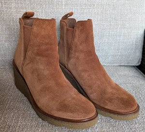 Clarks Clarkford Top - Dark Tan Suede Wedge Ankle Boots - Womens 10M - Picture 1 of 9