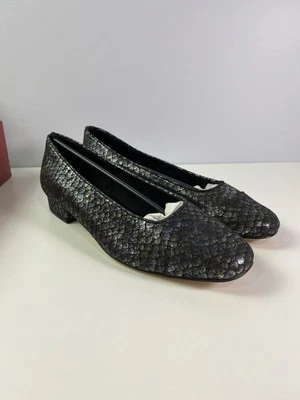 Vaneli Black Caripo Metallic Snake Print Leather Flats Slip On Size 10W NEW - Image 1 of 4