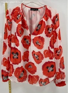 Jones New York Womens White Red Floral Long Sleeve Blouse Top Size 8 - Picture 1 of 6