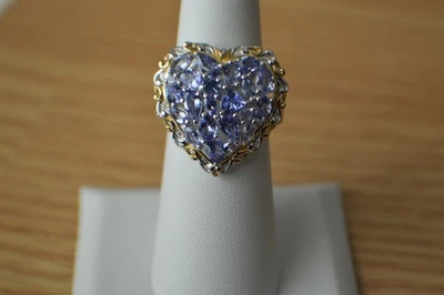 Anel de coração de tanzanita premium 3,30 ct ródio e 18k YG sobre prata esterlina tamanho 6 - Imagem 1 de 4