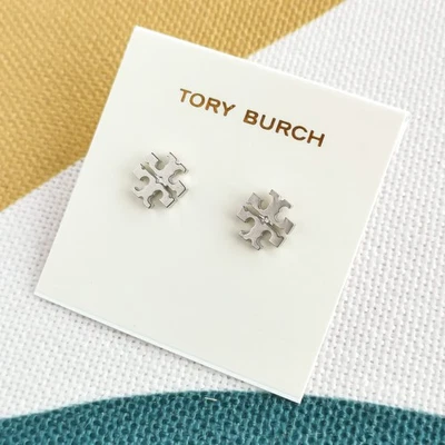 Tory Burch Kira T-Logo Stud Earrings Silver - Image 1 of 3