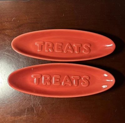 Vintage Treats Trays Set Of 2 Red Oval Novelty 10 inches   - Image 1 of 4