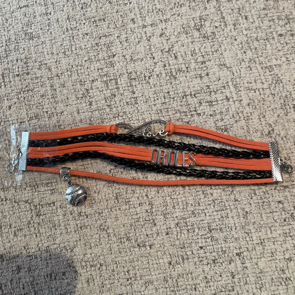 Brazalete de béisbol Baltimore Orioles Infinity trenzado con encanto - naranja y negro Foto 1 de 1