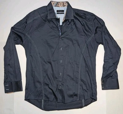 Envy Couture 男式 3XL 修身长袖衬衫黑色带佩斯利装饰 | F22 — 第 1/4 张图片