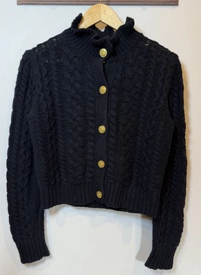 Cardigã feminino J.Crew malha com gola redonda botões dourados suéter preto clássico M - Imagem 1 de 4