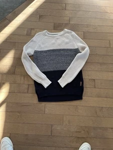 Roots Women Sweater Color Block Cream And Blue Sz M - Bild 1 von 6