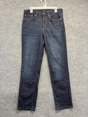 APT. Pantalones de mezclilla 9 Jeans para hombre 34x32 rectos flexibles bigotes lavado oscuro Foto 1 de 4