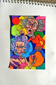 Original Kunst Spaß Ruhestand Acryl Gemälde signiert 5 x 7 - Bild 1 von 3