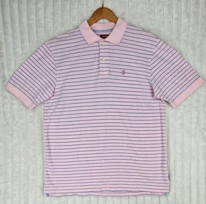 Izod Luxury Sport Pink & Blue Striped Collared Short Sleeve Polo Size Medium - Picture 1 of 5