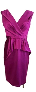 pamella roland women 4 pink satin Double V peplum cocktail Sheath dress II - Bild 1 von 9