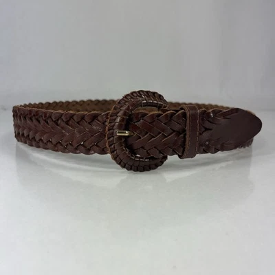 Wide Brown Genuine Leather Braided Belt - Women's Size 30 - Image 1 of 4