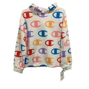 Medium (10/12) Champion Girls Big C White Pullover Hoodie Shirt - Picture 1 of 7