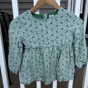 Mini Boden Long Sleeve Top Girls 9-10yrs Button Back Bow Green Bird Floral - Picture 1 of 9
