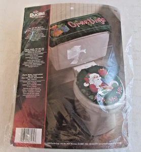 Bucilla Ho Ho Ho Santa Felt Bath Ensemble  Toliet Lid & Tank Cover Kit Complete - Picture 1 of 4