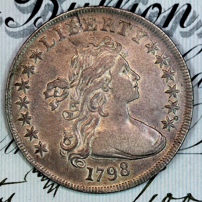 * 1798 GRANDE ÁGUIA * ESCOLHA MUITO BOM ESTADO+/MUITO BOM BUSTO DRAPEADO DÓLAR PRATA * DA COLEÇÃO - Imagem 1 de 3