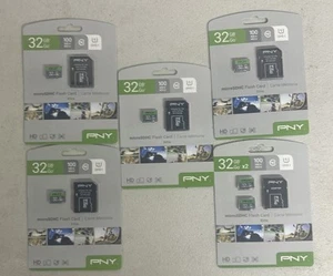 PNY Elite 2 PK 32GB Micro SDHC Memory Cards Class 10 w/ Adapter ~ LOT OF 5 NEW - Picture 1 of 1