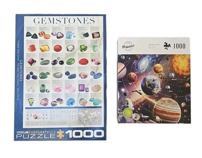 Lot of Two 1000 Piece Jigsaw Puzzles Gemstones & Solar System (Glow In The Dark) - Image 1 of 4
