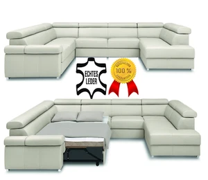 % PREMIUM ECHTLEDER ECKSOFA U-FORM SESSEL 3 SITZER SOFA WOHNLANDSCHAFT FARBEN ! - Bild 1 von 61