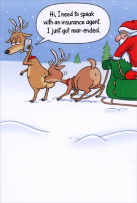 Recycled Paper Greetings Reindeer Got Rear Ended Funny / Humorous Christmas Card