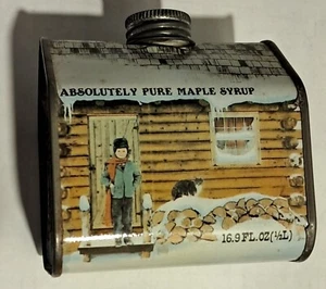 Vtg New England Container Co. Pure Maple Syrup Log Cabin Tin 16.9 FL. Oz 1984  - Picture 1 of 9