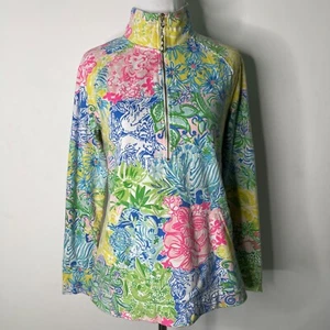 Lilly Pulitzer #000733 Women's Green Yellow Skipper Popover 1/4 Zip Up Size XS - Picture 1 of 10