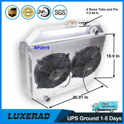 4 Row Radiator+Shroud+2Fan For 1966-1979 1972 Ford F100 F150 F250 F350 Bronco V8 Foto 1 de 4