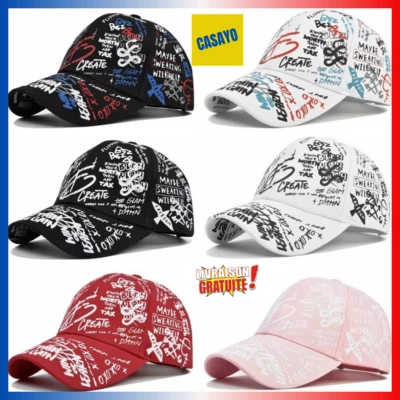Casquette Baseball Unisexe avec Impression de Lettres Géométriques Grafittis - Photo 1/4
