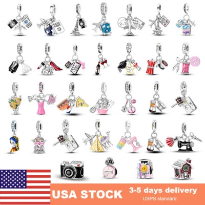 2025 Airplane Luggage Camera Charms CZ For Beacelets Necklace 925 Silver Plated - Image 1 of 4